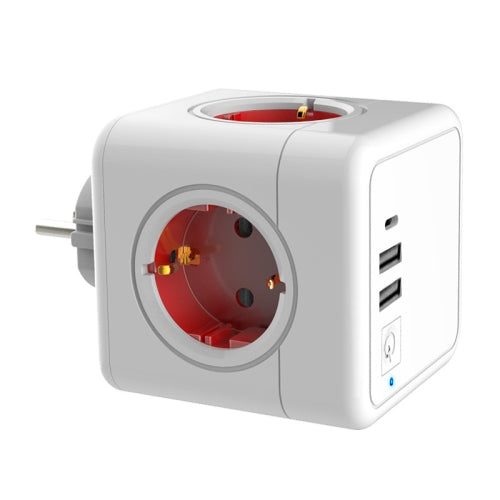 Creative Power Cube Socket Conversion Socket, EU Plug In-line Red+U+Switch+C