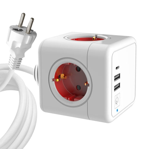 Creative Power Cube Socket Conversion Socket, EU Plug 1.5m Red+U+Switch+C