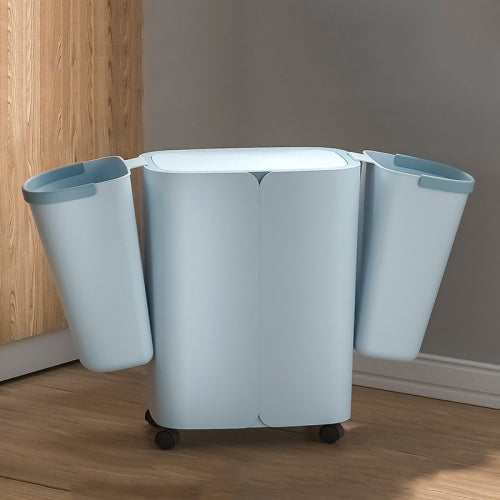 ELLJT0 Household Kitchen Garbage Trash Can With Lid, Colour: Fog Blue Light Coffee, Size: 32x27x18.5cm