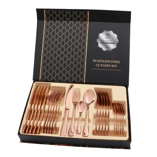 24 in 1 Stainless Steel Tableware Western Steak Cutlery Gift Set, Color: Rose Gold
