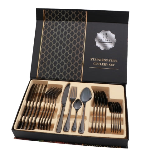 24 in 1 Stainless Steel Tableware Western Steak Cutlery Gift Set, Color: Black