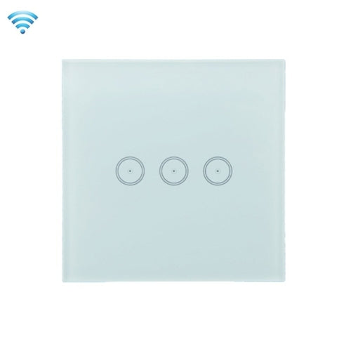 Wifi Wall Touch Panel Switch Voice Control Mobile Phone Remote Control, Model: White 3 Gang (Zero Firewire Wifi )