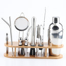 18 in 1 Stainless Steel Cocktail Shaker Set, Oval Bamboo Base, Bar Tool Set, Specification: 550ml