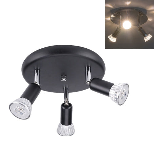 9W Round Three Head LED GU10 Ceiling Light Adjustable Mirror Front Spotlight, Emitting Color:Warm Light(Black)