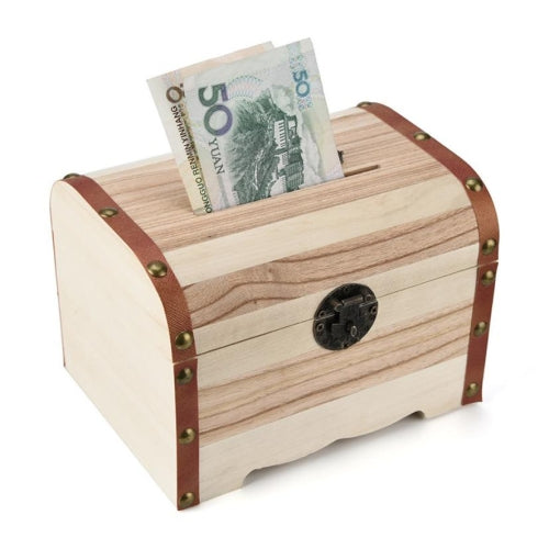 Multi Function Treasure Chest Wooden Safe Piggy Bank
