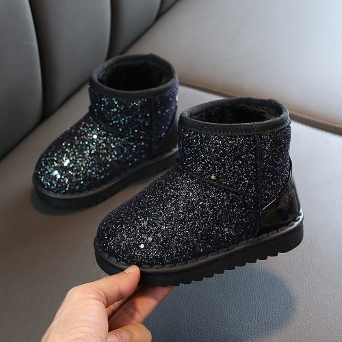 Winter Sequins Padded Warm Snow Boots For Children, Size: 27 Yards 16.3cm(Black)