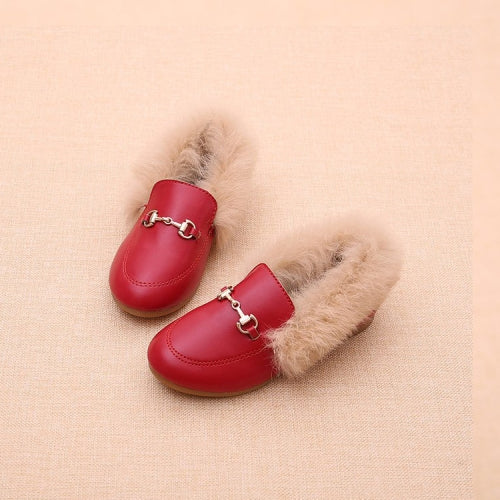 PU Leather And Cashmere Warm Single Shoes Casual Shoes for Girls, Size: 24 Yards 14.5cm(Red)