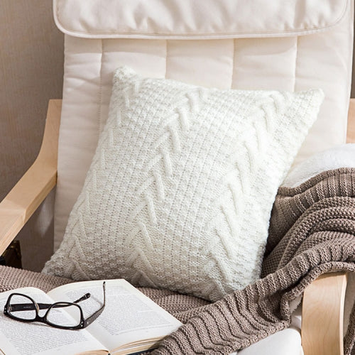 Home Wool Knitted Pillowcase, Colour: White, Size: 45 x 45 cm