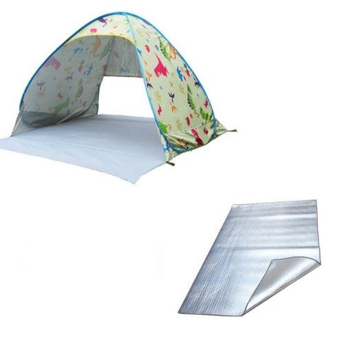 Beach Seaside Picnic Portable Sunscreen and Windproof Outdoor Full Automatic 2 second Speed Tent Opening, Style:Dinosaur Pattern+ Pad