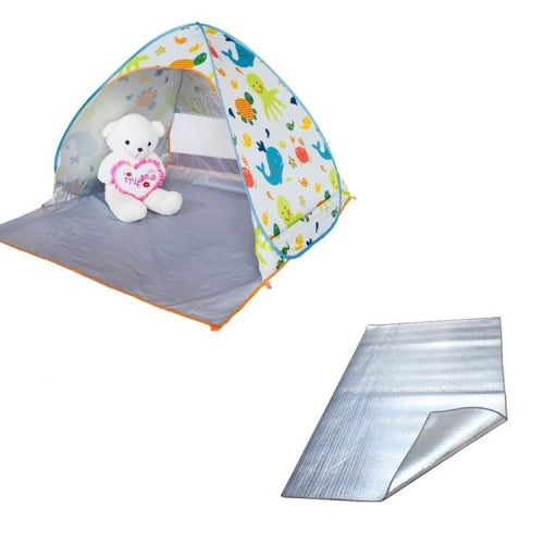 Beach Seaside Picnic Portable Sunscreen and Windproof Outdoor Full Automatic 2 second Speed Tent Opening, Style:Underwater World+ Pad