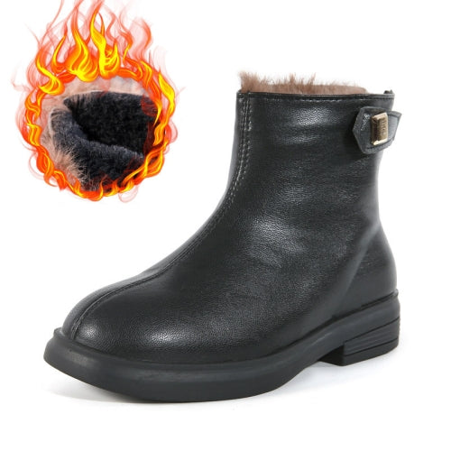 Black Big Cotton Autumn And Winter Plus Cashmere Leather Boots Martin Boots For Girls, Size: 32 Yards 19.6cm