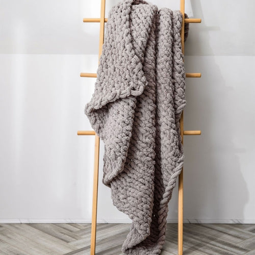 Handmade Thick Wool Knitted Blanket Sofa Chenille Stick Knitted Blanket, Size: 130 x 160 CM(Camel Grey)