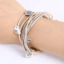 3PCS Silver Charm Leaves Tibetant Silver Multilayer Bracelets(Black)