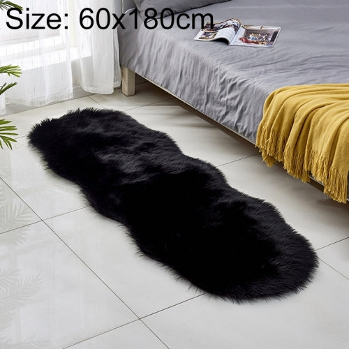 Faux Wool Leather Sofa Carpet Floor Mats Fleece Cushions Bay Window Mats, Size: 60x180cm(Black)