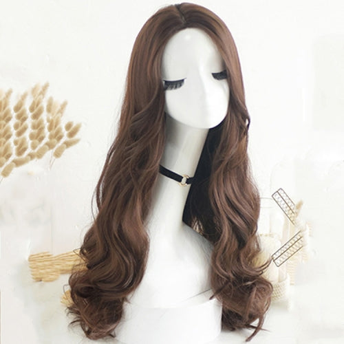 Wigs Female Long Curly Hair Big Waves Pear Flowers Temperament Natural Chemical Fiber, Colour: Chocolate 65CM