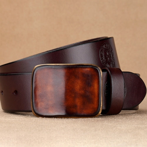 Copper Buckle Genuine Leather Men Belt, Length (CM): 115cm(Coffee )