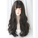 Wigs Long Curly Hair Women Thin And Light Texture Headgear Air Bangs Simulation Big Scalp Hair Cover, Colour: Brown Black 68CM