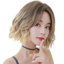 Wigs Women Full Top Short Curly Hair Simulation Chemical Fiber Headgear Natural Lifelike Short Round Face(Light Tea Gradient 32CM)