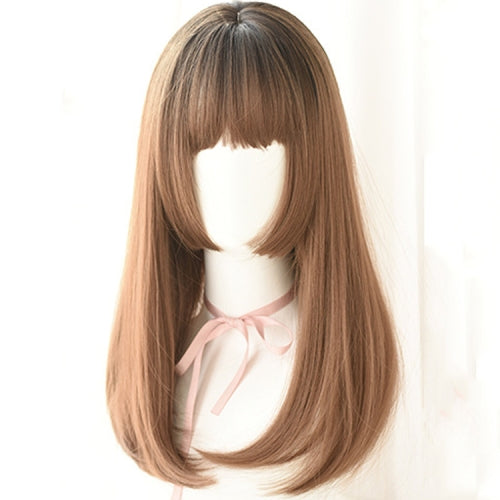 Wig Female Realistic Chemical Fiber Wig High Temperature Silk Headgear, Colour: Honey Pudding (Black on Top)