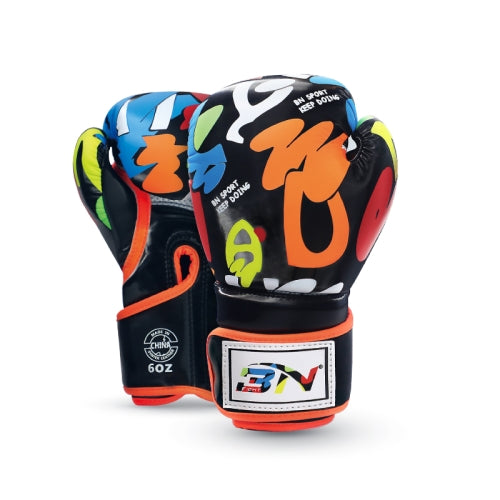 BN BN-TY1915 6OZ Graffiti Children Boxing Gloves Fighting Training Sanda Punching Gloves(Black)