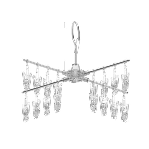 Silver-4 Poles 16 Clips Multifunctional Aluminum Alloy Household Drying Rack Round Rotating Windproof Socks Rack