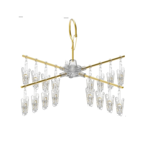 Gold-4 Poles 16 Clips Multifunctional Aluminum Alloy Household Drying Rack Round Rotating Windproof Socks Rack