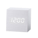 Multicolor Sounds Control Wooden Clock Modern Digital LED Desk Alarm Clock Thermometer Timer White Wood