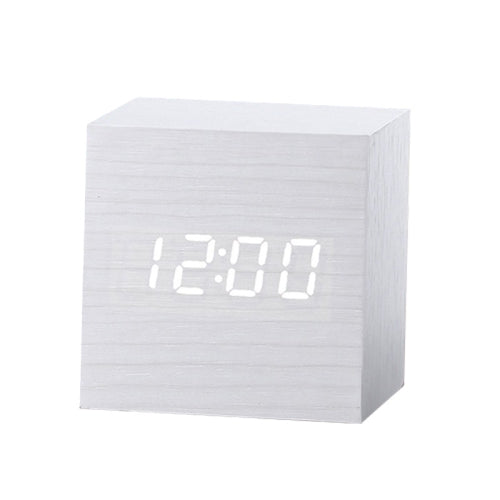 Multicolor Sounds Control Wooden Clock Modern Digital LED Desk Alarm Clock Thermometer Timer White Wood