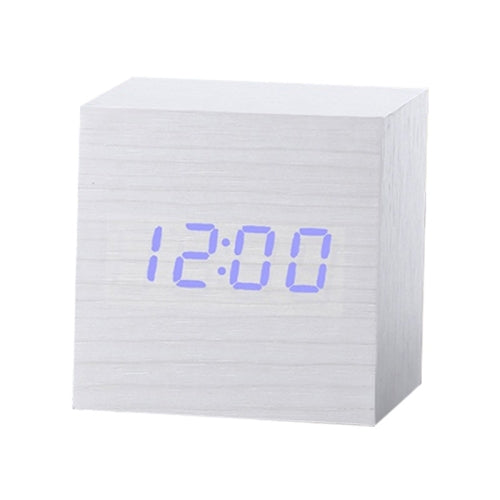 Multicolor Sounds Control Wooden Clock Modern Digital LED Desk Alarm Clock Thermometer Timer White Blue