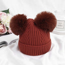 MZ6936 Double Ball Baby Hat Autumn And Winter Warm Knitted Hat, Size: One Size(Iron Embroidery Red)