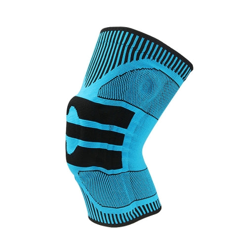 Enhanced Version Silicone Spring Support Knee Pads Knitted High Elastic Breathable Anti-Slip Protective Gear, Size: M (Blue And Black)