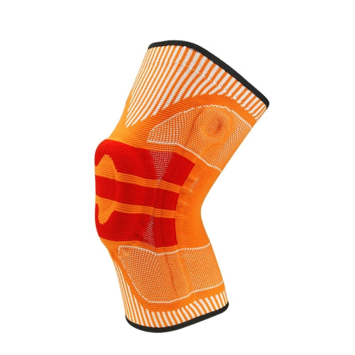 Enhanced Version Silicone Spring Support Knee Pads Knitted High Elastic Breathable Anti-Slip Protective Gear, Size: XL (Orange And Red)