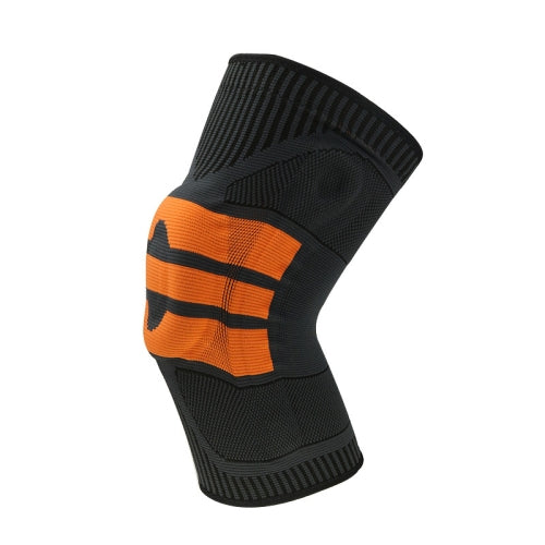 Enhanced Version Silicone Spring Support Knee Pads Knitted High Elastic Breathable Anti-Slip Protective Gear, Size: XL (Black And Orange)