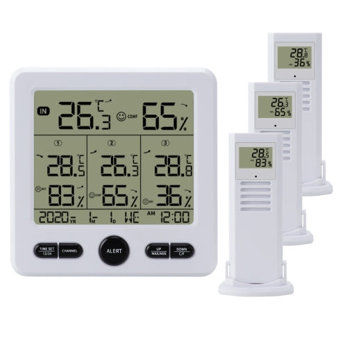 Three Dragged Multi-Function Wireless Thermometer And Hygrometer Indoor And Outdoor High-Precision Thermometer With Color Alarm(White)