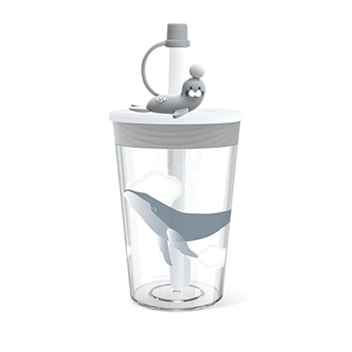 Children Cartoon Marine Animal Straw Drinking Cup Safe And Environmentally Friendly Plastic Drinking Cup(Light Grey)