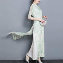 Women Retro Long Dress Tang Suit Improvement Cheongsam, Size:S(Green)