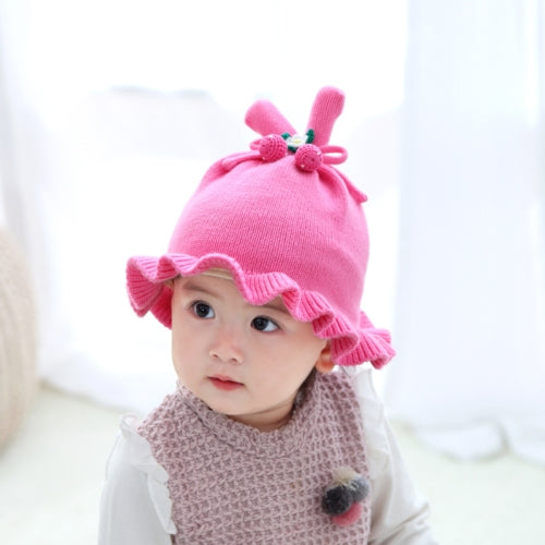 Winter Baby Girl Skullcap Cotton Lining Sweat-Absorbent Warm Ear Protection Ruffled Cute Knitted Woolen Hat, Size: Free Size(Rose Red)
