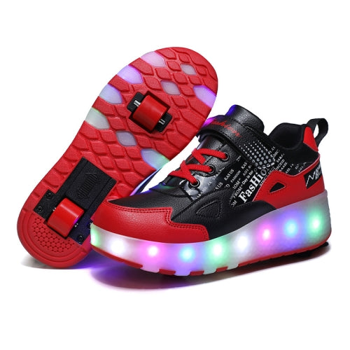 E68 Two-Wheeled Children Skating Shoes Rechargeable Light Wheel Shoes, Size: 27(Black And Red)