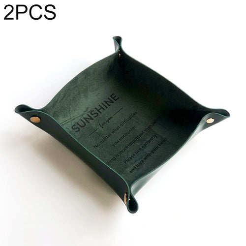 2 PCS Desktop Leather Folding Storage Box Porch Key Storage Box Jewelry Cosmetics Sundries Storage Tray, Colour: Dark Green Small