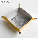 2 PCS Desktop Leather Folding Storage Box Porch Key Storage Box Jewelry Cosmetics Sundries Storage Tray, Colour: Yellow Small