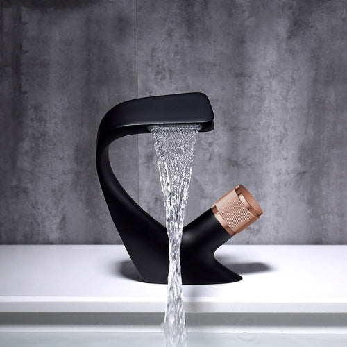 Basin Waterfall Type Hot & Cold Water All-Copper Faucet Bathroom Sanitary Ware (Black Gold)