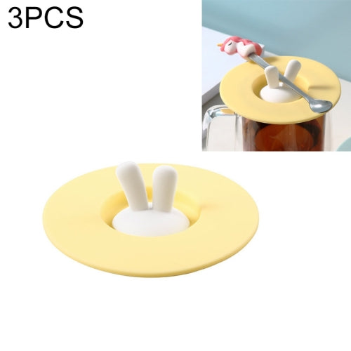 3 PCS Food Grade Bunny Ears Shape Silicone Cup Lid Sealing Lid Cartoon Mug Dustproof Leak-Proof Lid(Yellow)