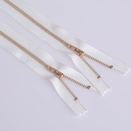 100 PCS No.3 Metal Copper Zipper Pants Placket Zipper, Specification: 30cm(Light Gold + White)