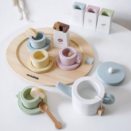 NUNUKIDS Wooden Cake Toy Afternoon Tea Children Pretend Play Toys Tea Set