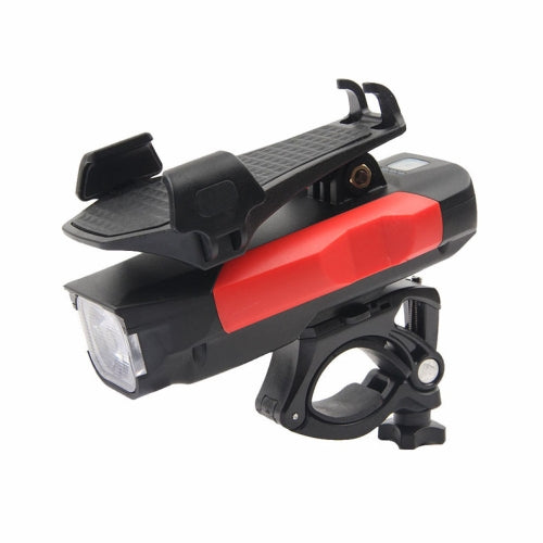 500LM Bicycle Light Mobile Phone Holder Multi-Function Riding Front Light With Horn 2400 mAh (Black Red)