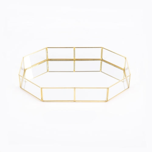 Glass Storage Tray Golden Retro Polygon Mirror Tray Brass Desktop Cosmetics Storage Tray Polygon Large