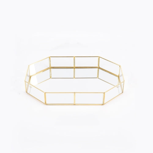 Glass Storage Tray Golden Retro Polygon Mirror Tray Brass Desktop Cosmetics Storage Tray Polygon Small