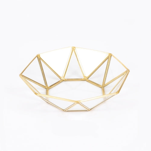 Glass Storage Tray Golden Retro Polygon Mirror Tray Brass Desktop Cosmetics Storage Tray Octagonal Plate