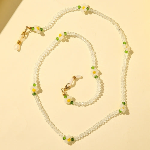 2 PCS Mask Anti-Lost Beads Hanging Chain Fashion Crystal Beads Small Flower Glasses Chain(White Flowers)