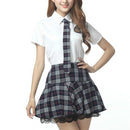 Short Sleeves School Uniform Girl Sailor Dress Plaid Skirt, Size:L(Grey)
